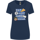 Gaming Eat Sleep Game Respawn Gamer Arcade Womens Wider Cut T-Shirt Navy Blue