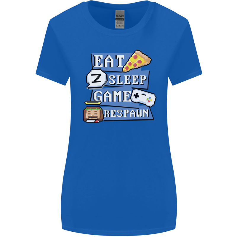 Gaming Eat Sleep Game Respawn Gamer Arcade Womens Wider Cut T-Shirt Royal Blue