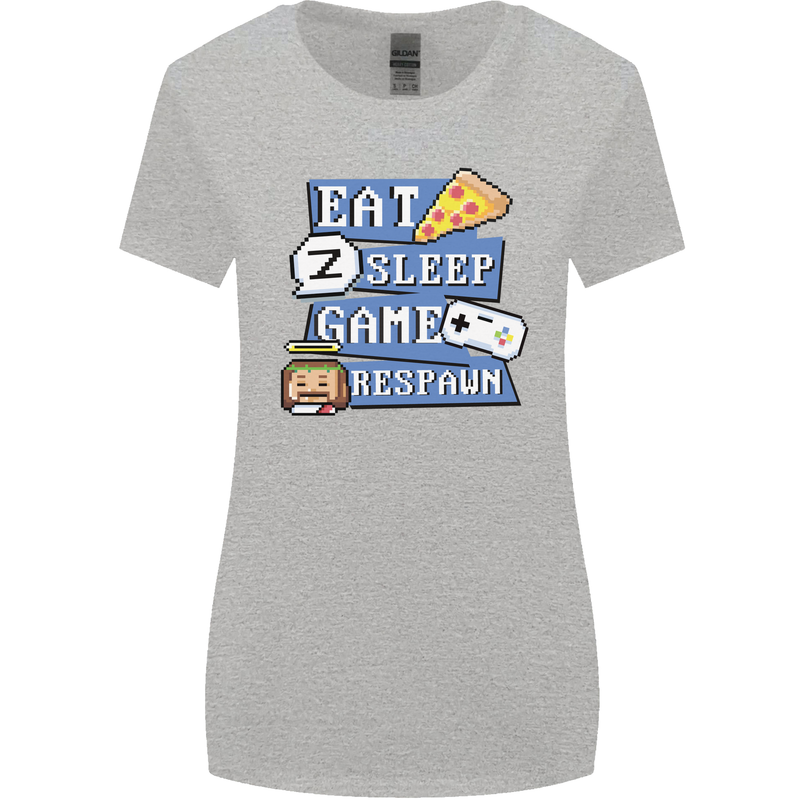 Gaming Eat Sleep Game Respawn Gamer Arcade Womens Wider Cut T-Shirt Sports Grey