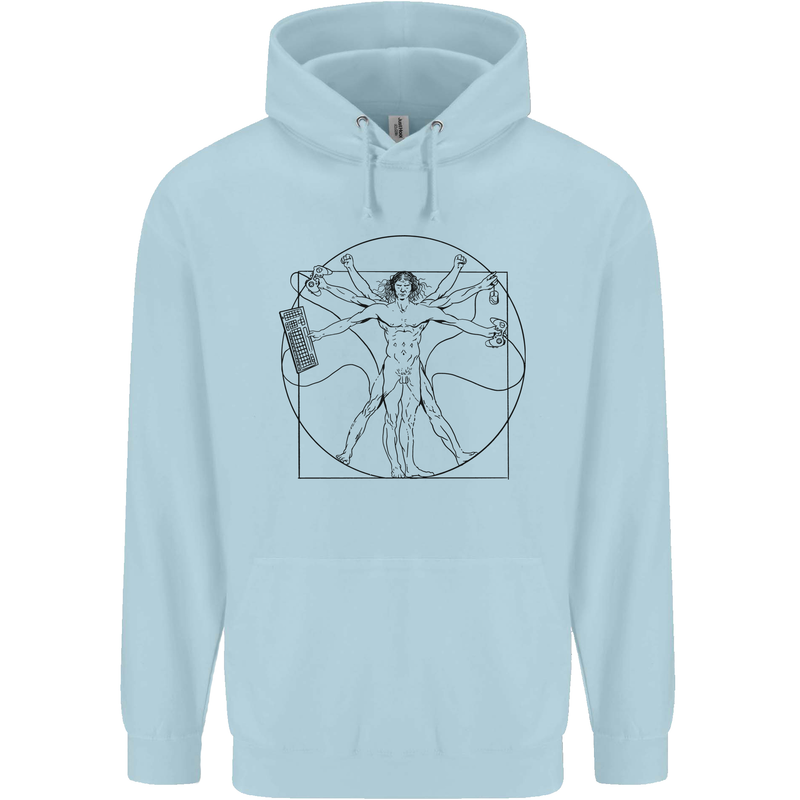 Gaming Vitruvian Gamer Funny Video Games Childrens Kids Hoodie Light Blue
