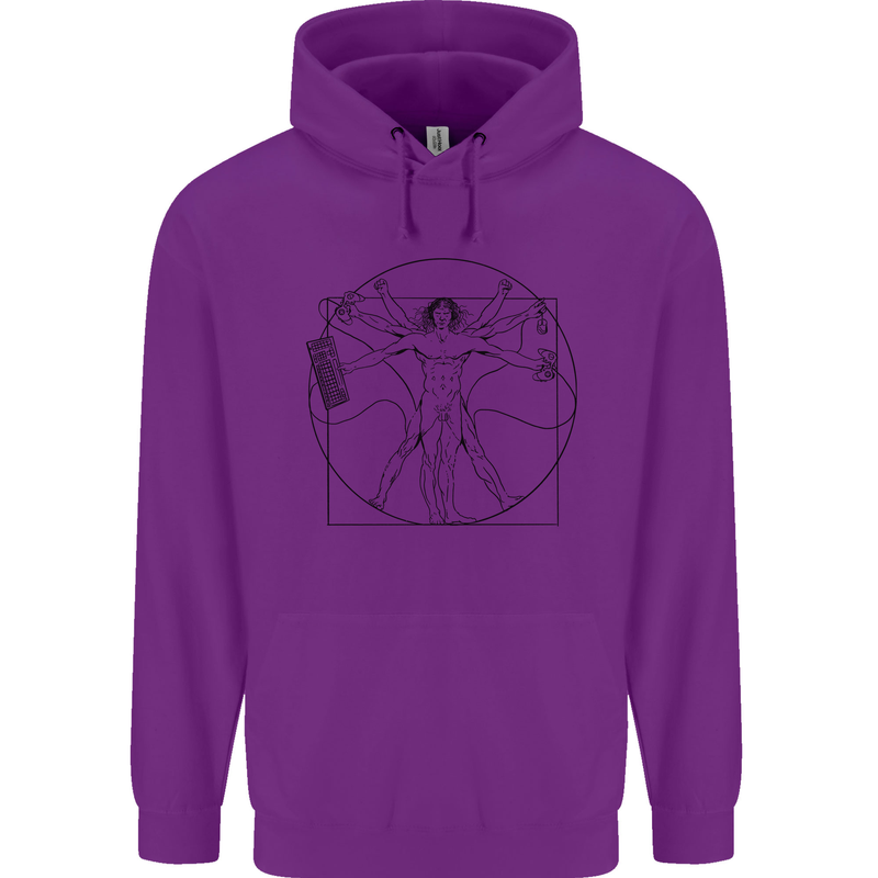 Gaming Vitruvian Gamer Funny Video Games Childrens Kids Hoodie Purple