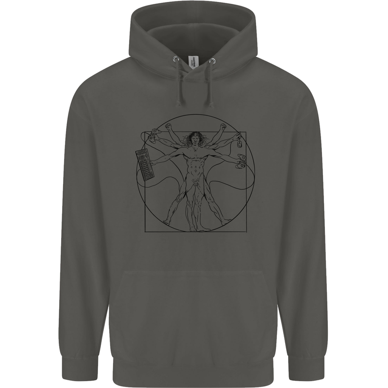 Gaming Vitruvian Gamer Funny Video Games Childrens Kids Hoodie Storm Grey