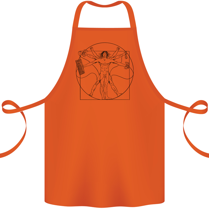 Gaming Vitruvian Gamer Funny Video Games Cotton Apron 100% Organic Orange