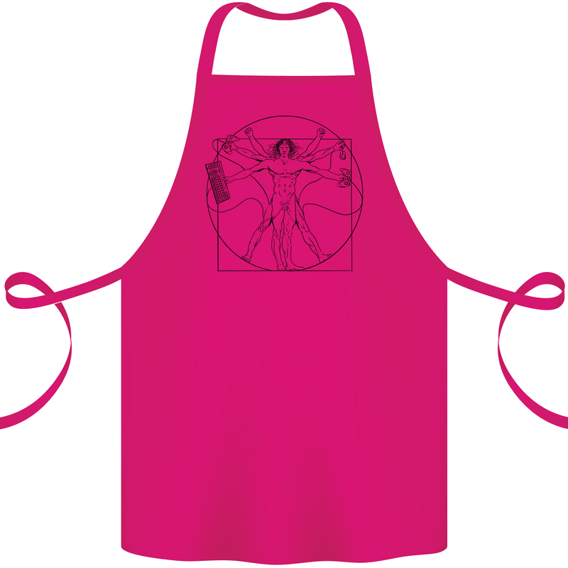 Gaming Vitruvian Gamer Funny Video Games Cotton Apron 100% Organic Pink