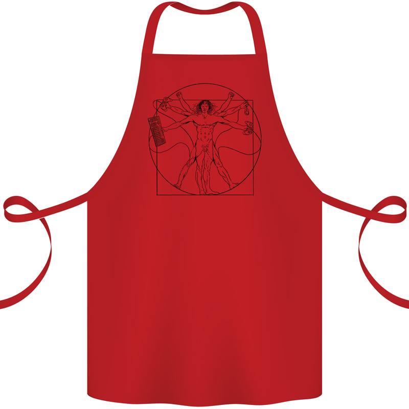 Gaming Vitruvian Gamer Funny Video Games Cotton Apron 100% Organic Red