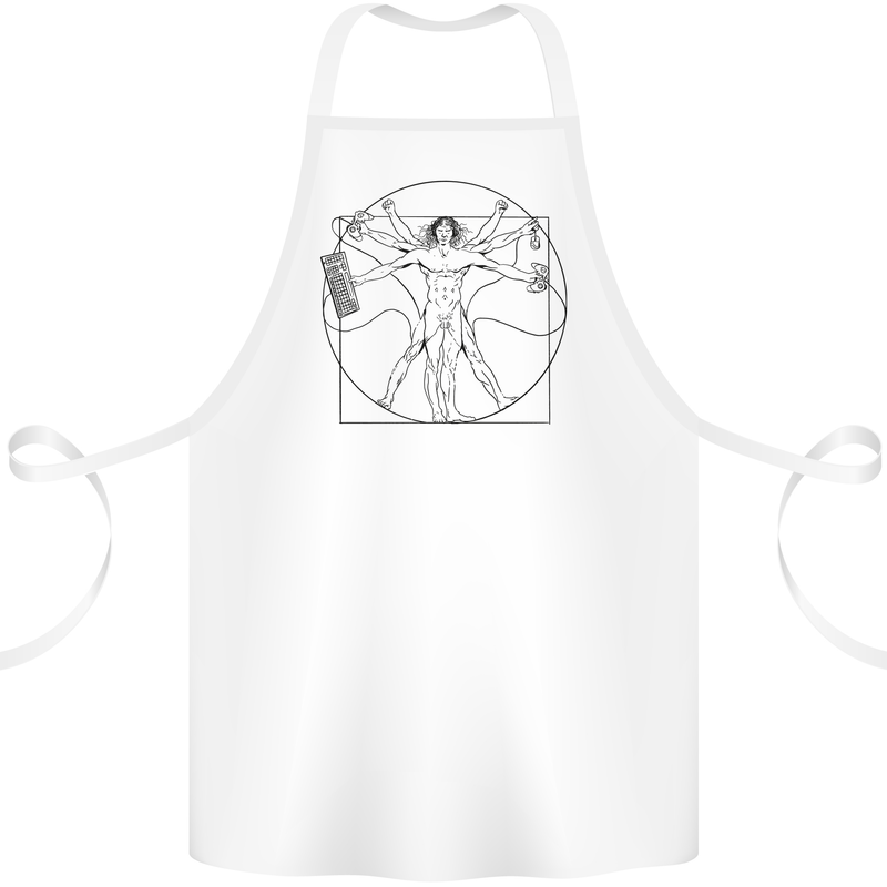 Gaming Vitruvian Gamer Funny Video Games Cotton Apron 100% Organic White