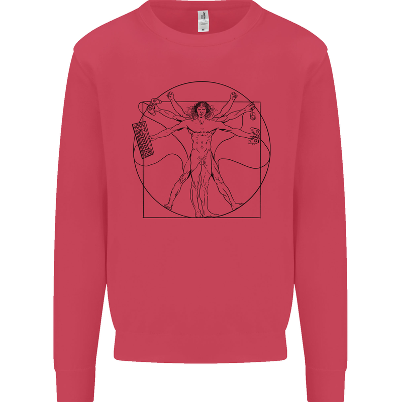 Gaming Vitruvian Gamer Funny Video Games Kids Sweatshirt Jumper Heliconia