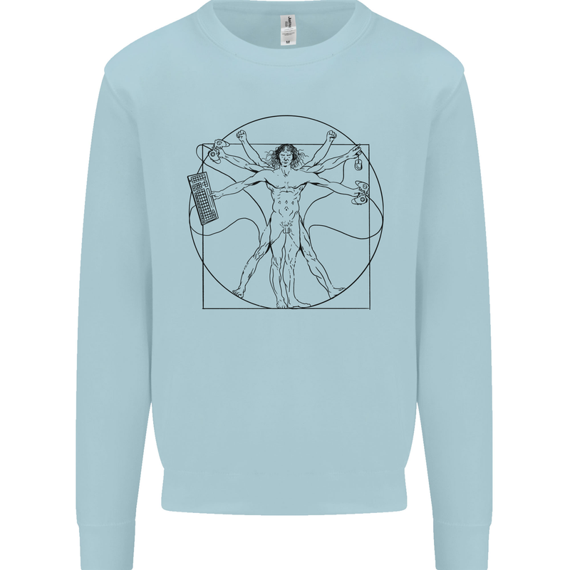Gaming Vitruvian Gamer Funny Video Games Kids Sweatshirt Jumper Light Blue