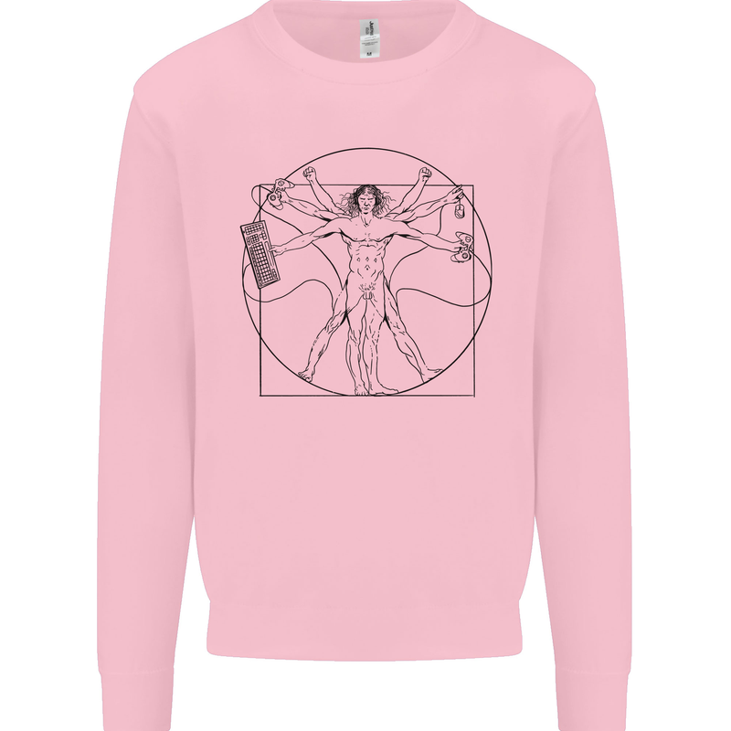 Gaming Vitruvian Gamer Funny Video Games Kids Sweatshirt Jumper Light Pink