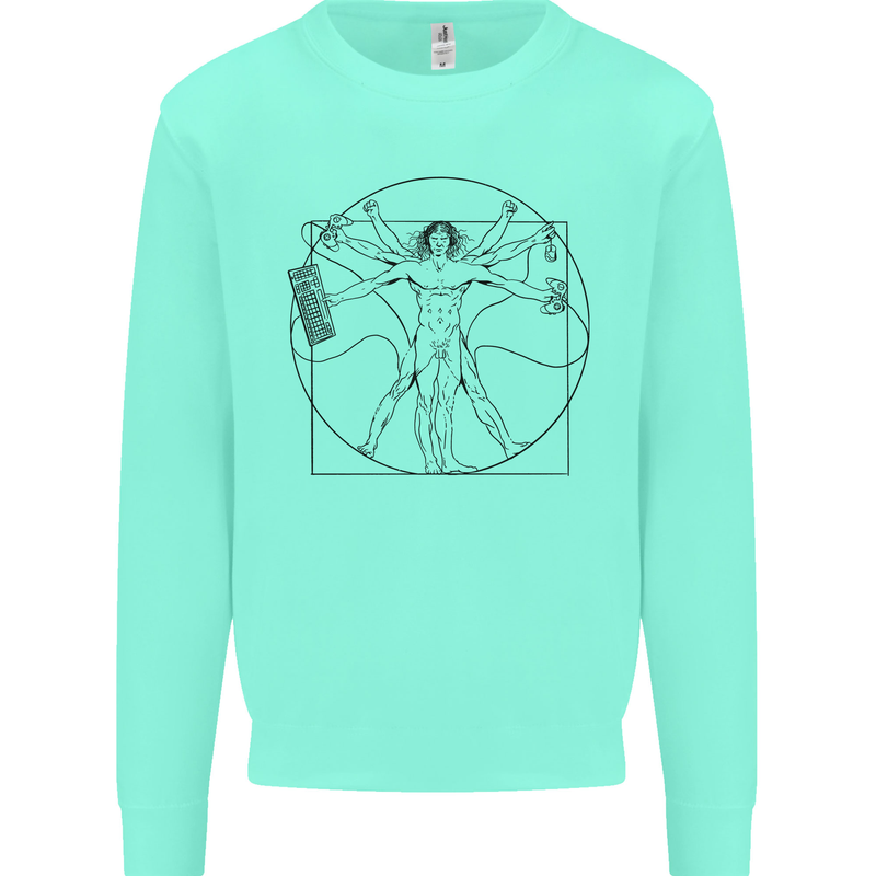 Gaming Vitruvian Gamer Funny Video Games Kids Sweatshirt Jumper Peppermint