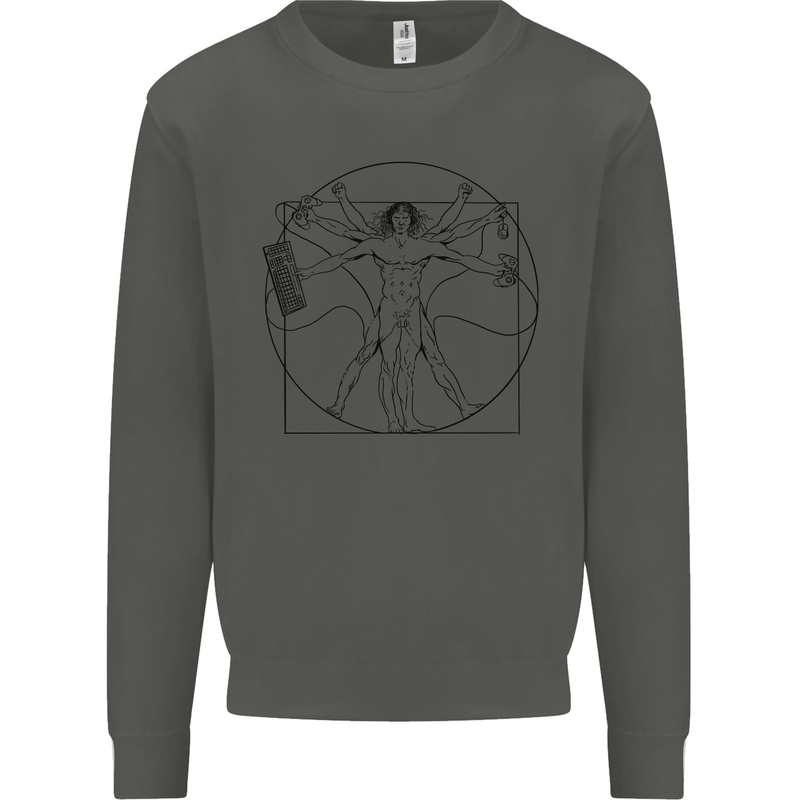 Gaming Vitruvian Gamer Funny Video Games Kids Sweatshirt Jumper Storm Grey