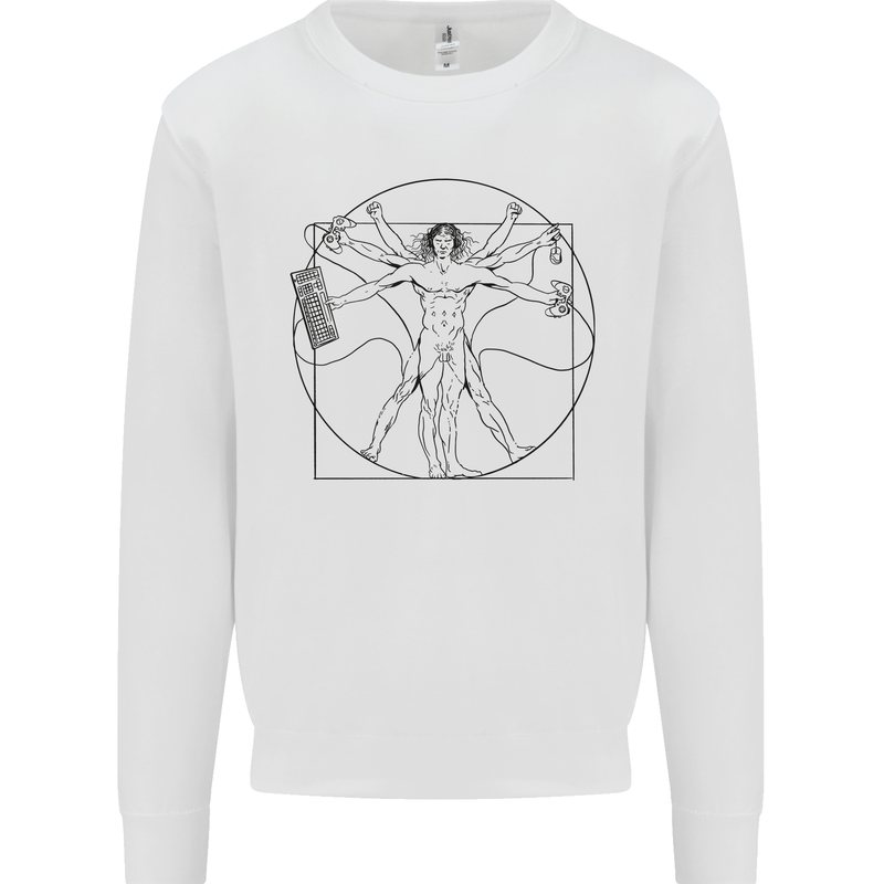 Gaming Vitruvian Gamer Funny Video Games Kids Sweatshirt Jumper White