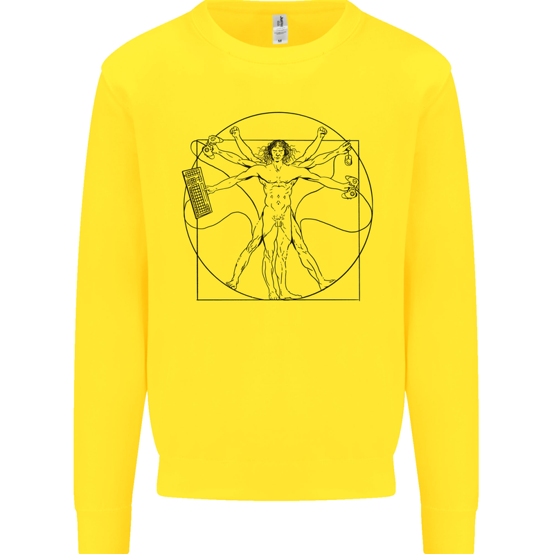 Gaming Vitruvian Gamer Funny Video Games Kids Sweatshirt Jumper Yellow