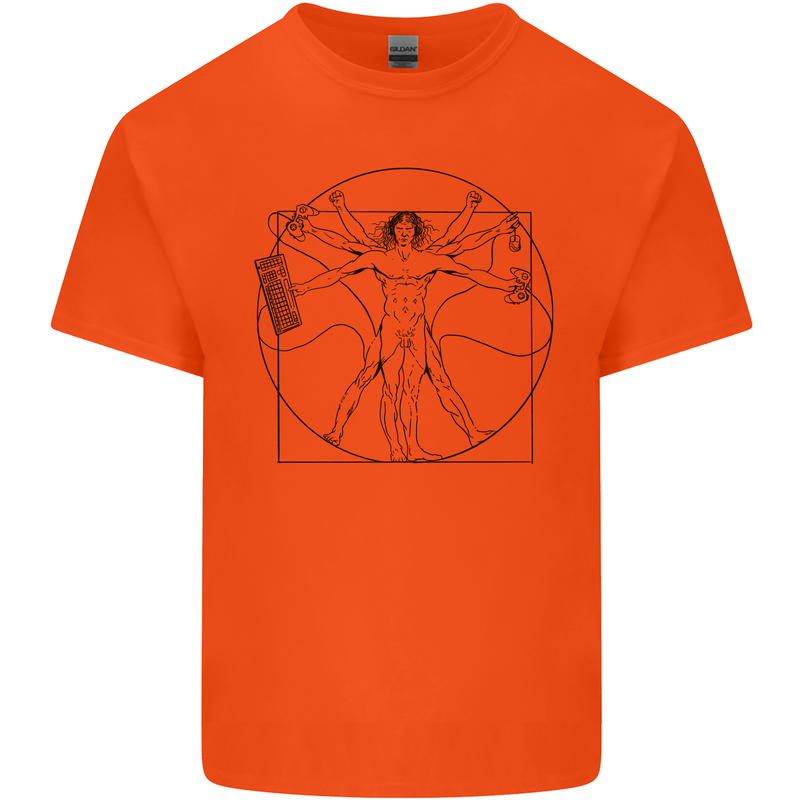 Gaming Vitruvian Gamer Funny Video Games Kids T-Shirt Childrens Orange