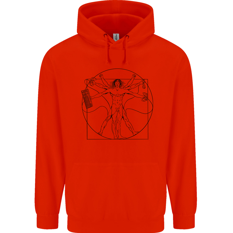 Gaming Vitruvian Gamer Funny Video Games Mens 80% Cotton Hoodie Bright Red