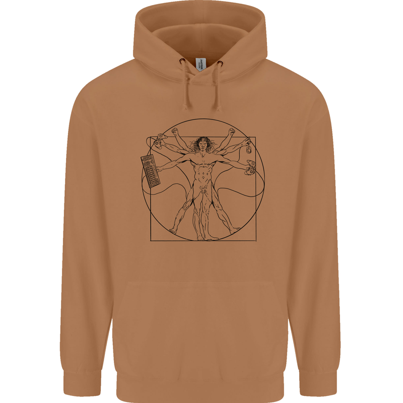 Gaming Vitruvian Gamer Funny Video Games Mens 80% Cotton Hoodie Caramel Latte