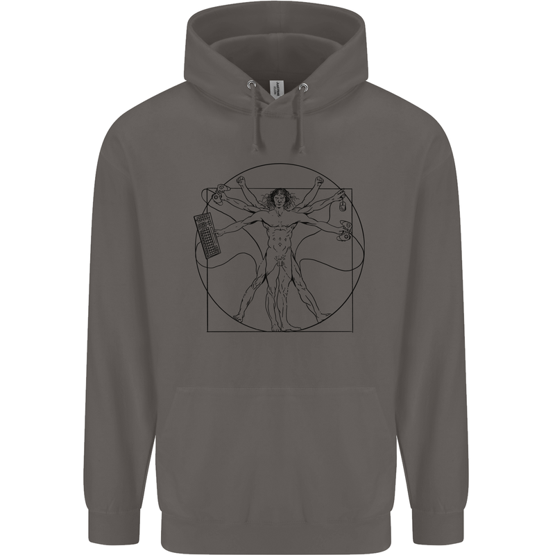 Gaming Vitruvian Gamer Funny Video Games Mens 80% Cotton Hoodie Charcoal