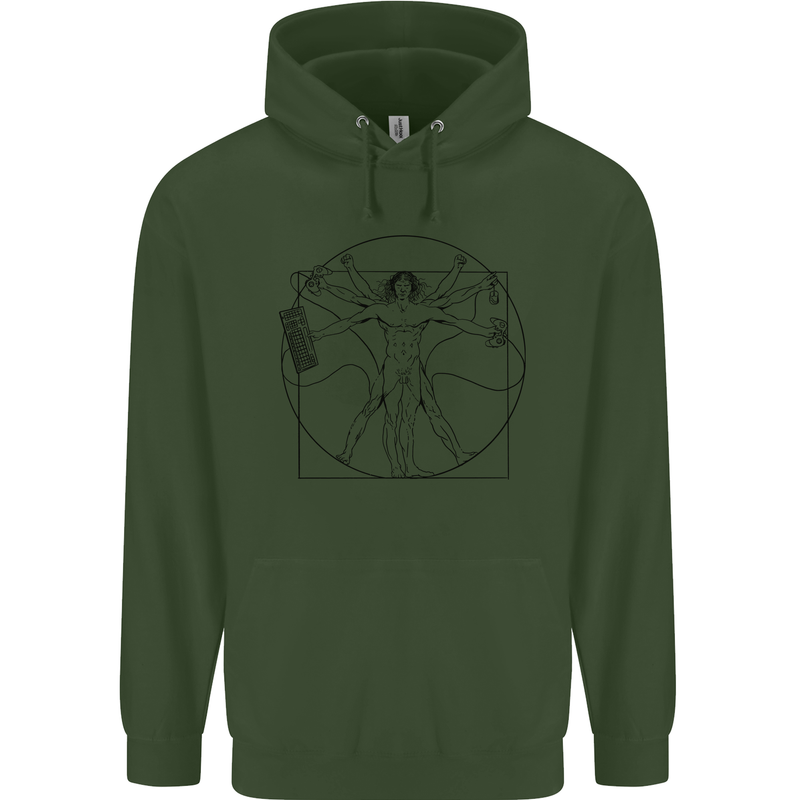 Gaming Vitruvian Gamer Funny Video Games Mens 80% Cotton Hoodie Forest Green