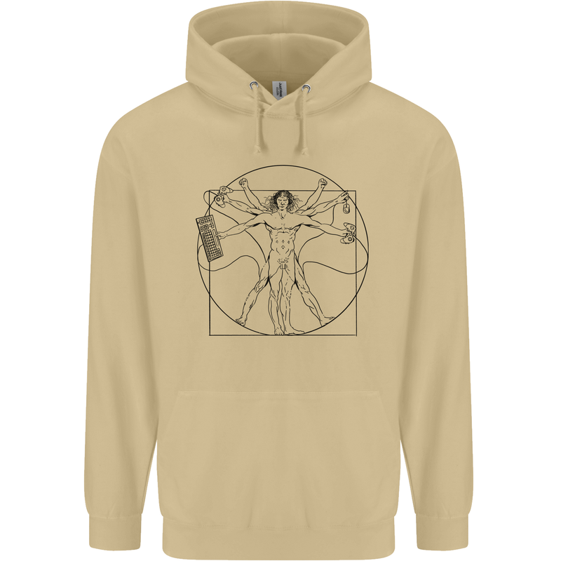 Gaming Vitruvian Gamer Funny Video Games Mens 80% Cotton Hoodie Sand