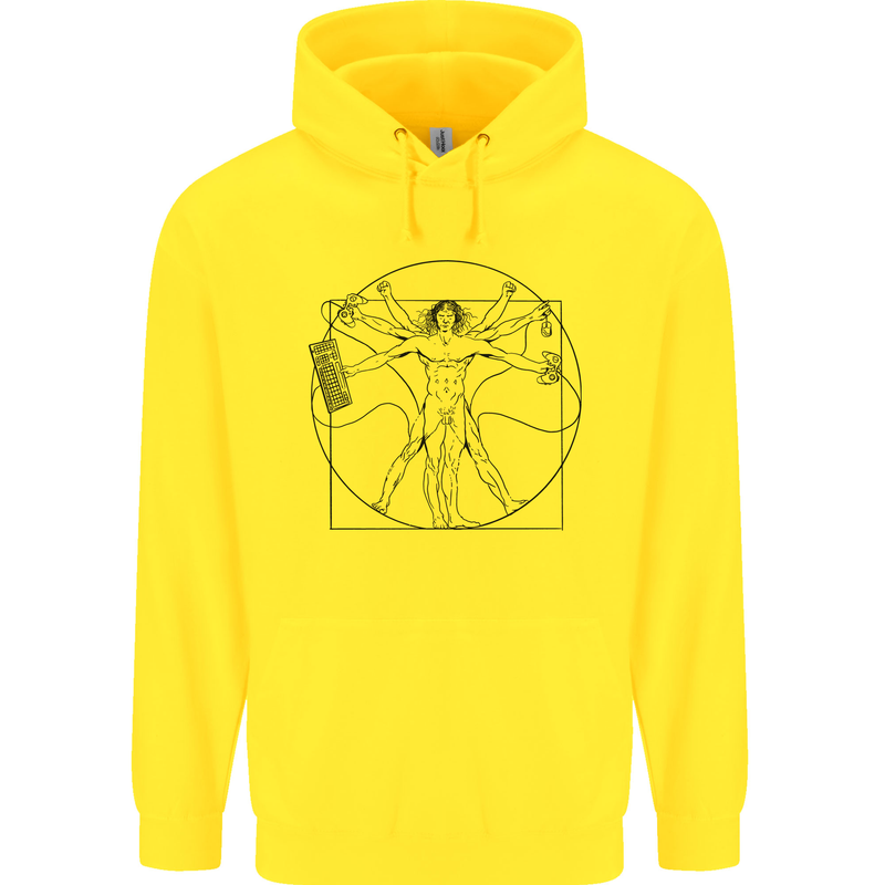 Gaming Vitruvian Gamer Funny Video Games Mens 80% Cotton Hoodie Yellow