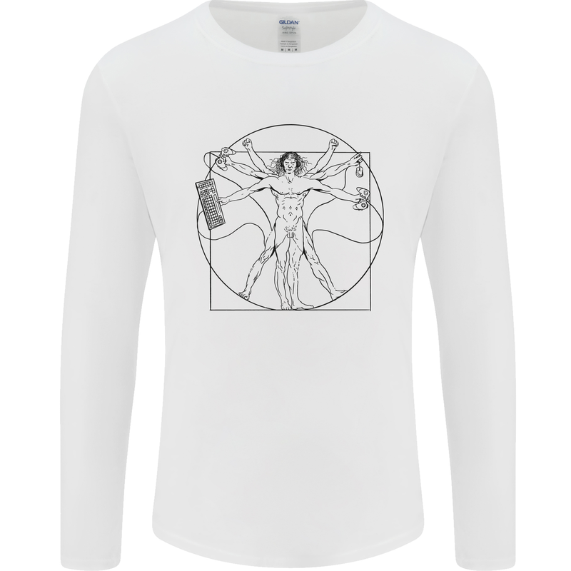 Gaming Vitruvian Gamer Funny Video Games Mens Long Sleeve T-Shirt White