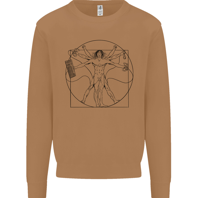 Gaming Vitruvian Gamer Funny Video Games Mens Sweatshirt Jumper Caramel Latte