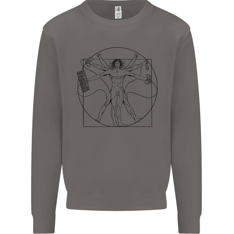 Gaming Vitruvian Gamer Funny Video Games Mens Sweatshirt Jumper Charcoal