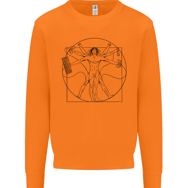 Gaming Vitruvian Gamer Funny Video Games Mens Sweatshirt Jumper Orange