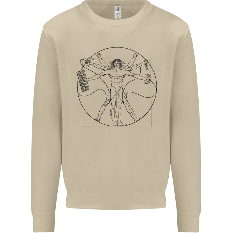 Gaming Vitruvian Gamer Funny Video Games Mens Sweatshirt Jumper Sand