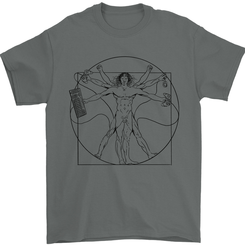 Gaming Vitruvian Gamer Funny Video Games Mens T-Shirt Cotton Gildan Charcoal