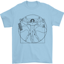 Gaming Vitruvian Gamer Funny Video Games Mens T-Shirt Cotton Gildan Light Blue
