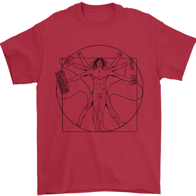 Gaming Vitruvian Gamer Funny Video Games Mens T-Shirt Cotton Gildan Red