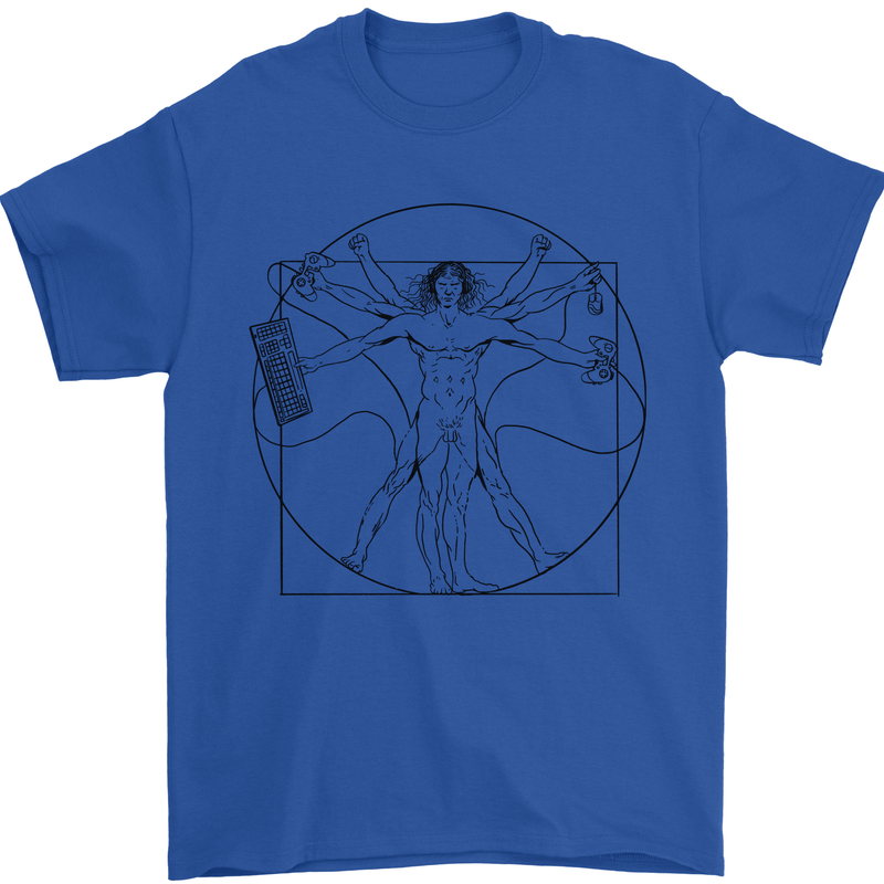Gaming Vitruvian Gamer Funny Video Games Mens T-Shirt Cotton Gildan Royal Blue