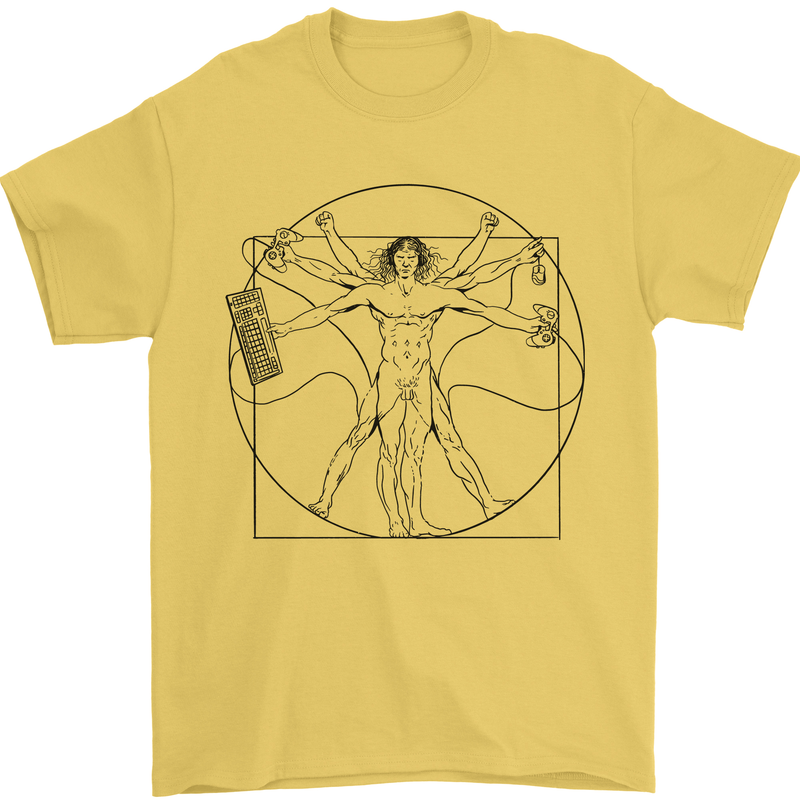Gaming Vitruvian Gamer Funny Video Games Mens T-Shirt Cotton Gildan Yellow