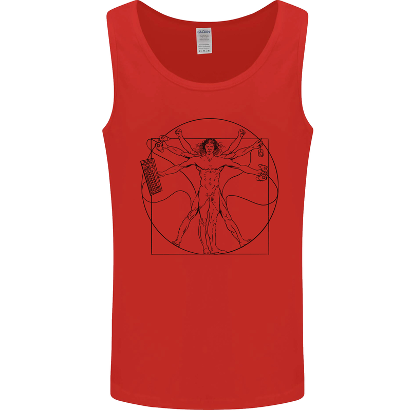 Gaming Vitruvian Gamer Funny Video Games Mens Vest Tank Top Red