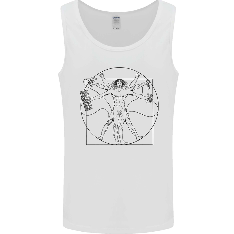 Gaming Vitruvian Gamer Funny Video Games Mens Vest Tank Top White