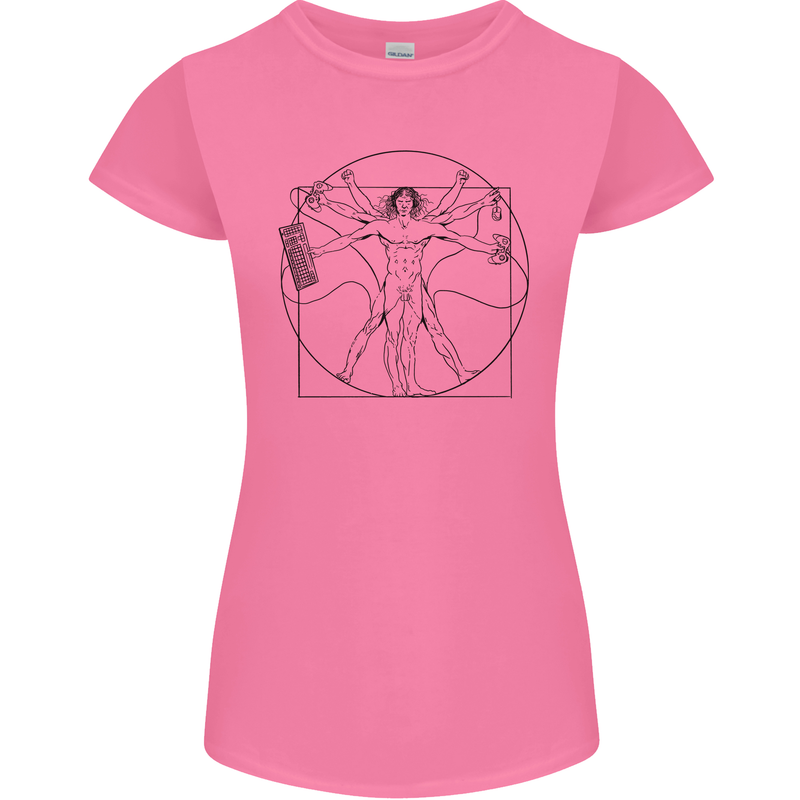 Gaming Vitruvian Gamer Funny Video Games Womens Petite Cut T-Shirt Azalea