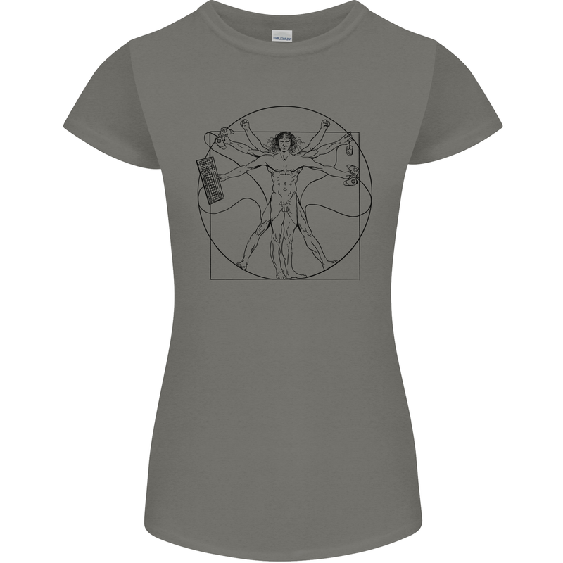 Gaming Vitruvian Gamer Funny Video Games Womens Petite Cut T-Shirt Charcoal
