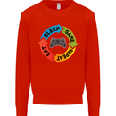 Gamming Eat Sleep Game Repeat Gamer Kids Sweatshirt Jumper Bright Red