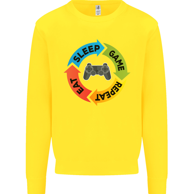 Gamming Eat Sleep Game Repeat Gamer Kids Sweatshirt Jumper Yellow