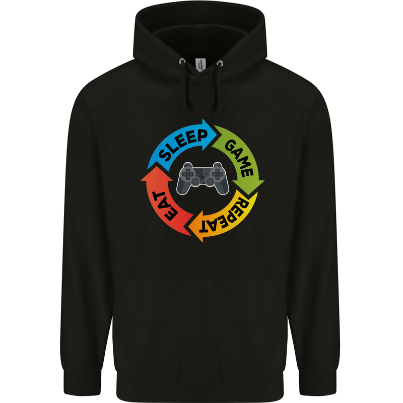 Gamming Eat Sleep Game Repeat Gamer Mens 80% Cotton Hoodie Black