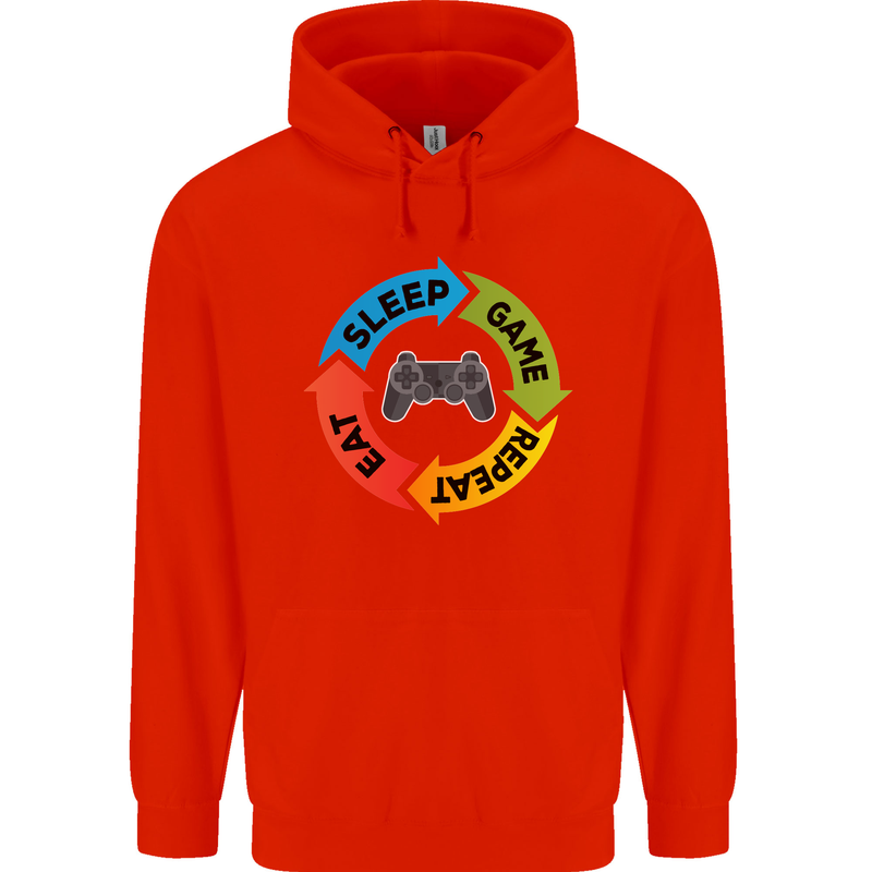 Gamming Eat Sleep Game Repeat Gamer Mens 80% Cotton Hoodie Bright Red
