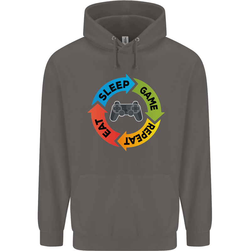 Gamming Eat Sleep Game Repeat Gamer Mens 80% Cotton Hoodie Charcoal