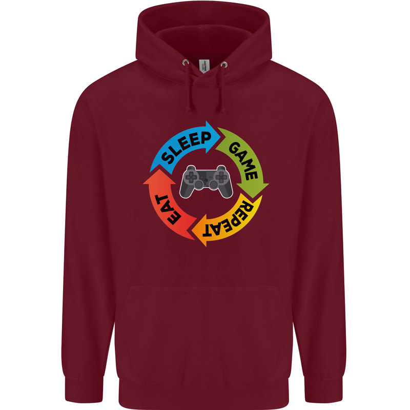 Gamming Eat Sleep Game Repeat Gamer Mens 80% Cotton Hoodie Maroon