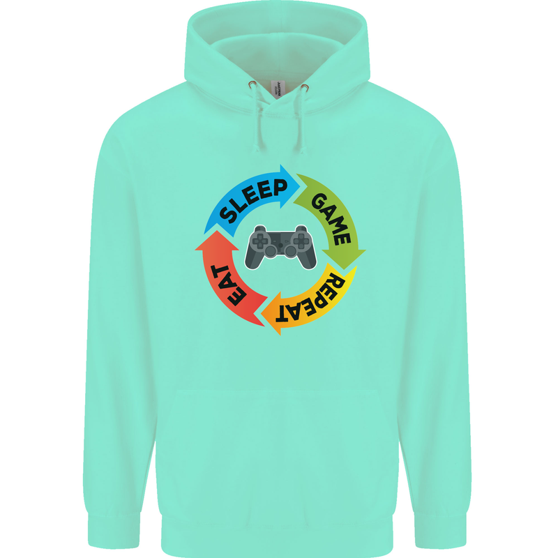 Gamming Eat Sleep Game Repeat Gamer Mens 80% Cotton Hoodie Peppermint