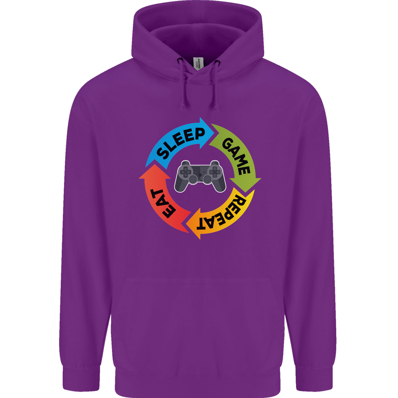 Gamming Eat Sleep Game Repeat Gamer Mens 80% Cotton Hoodie Purple