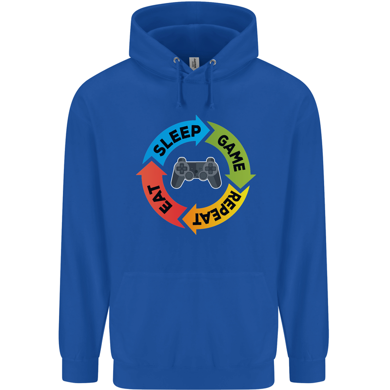 Gamming Eat Sleep Game Repeat Gamer Mens 80% Cotton Hoodie Royal Blue