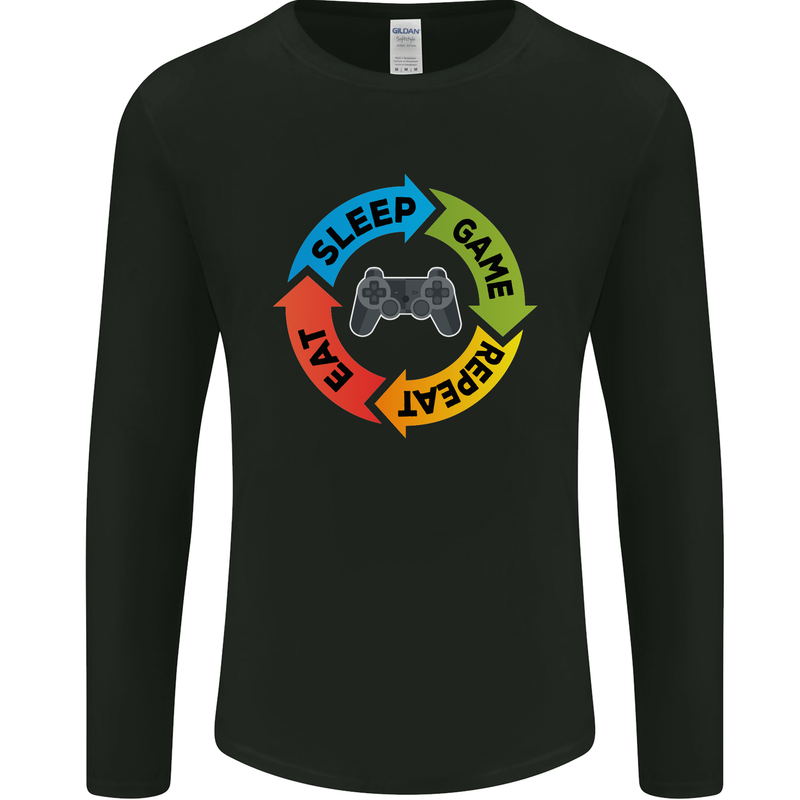 Gamming Eat Sleep Game Repeat Gamer Mens Long Sleeve T-Shirt Black