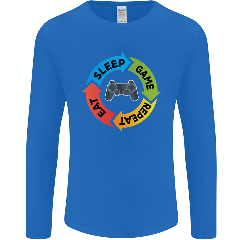 Gamming Eat Sleep Game Repeat Gamer Mens Long Sleeve T-Shirt Royal Blue