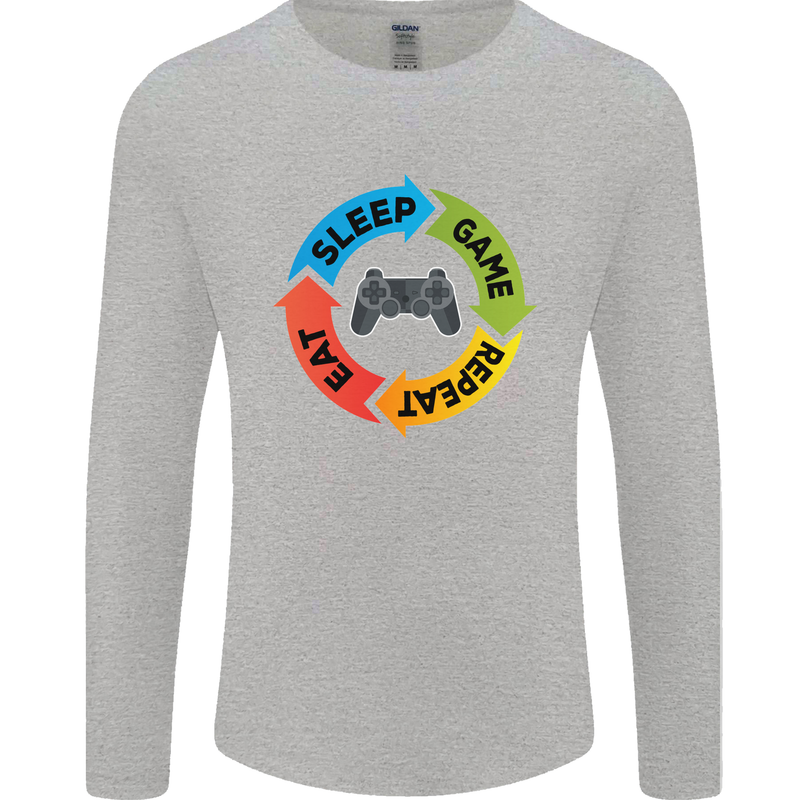 Gamming Eat Sleep Game Repeat Gamer Mens Long Sleeve T-Shirt Sports Grey